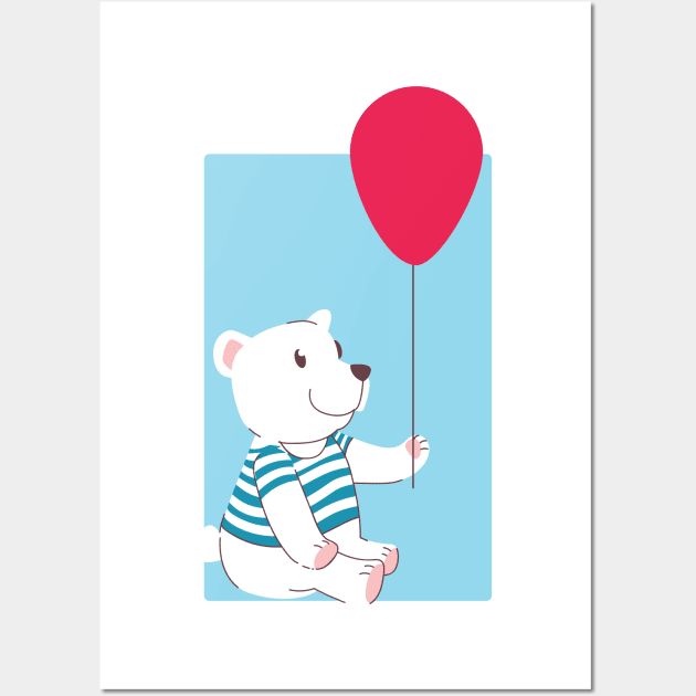 Ice Bear With Red Ballon Wall Art by JFDesign123